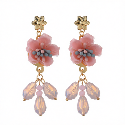 Pink & Blue Enamel Flower Drop Earrings