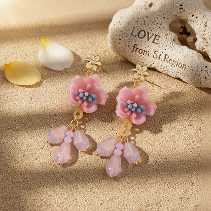 Pink & Blue Enamel Flower Drop Earrings