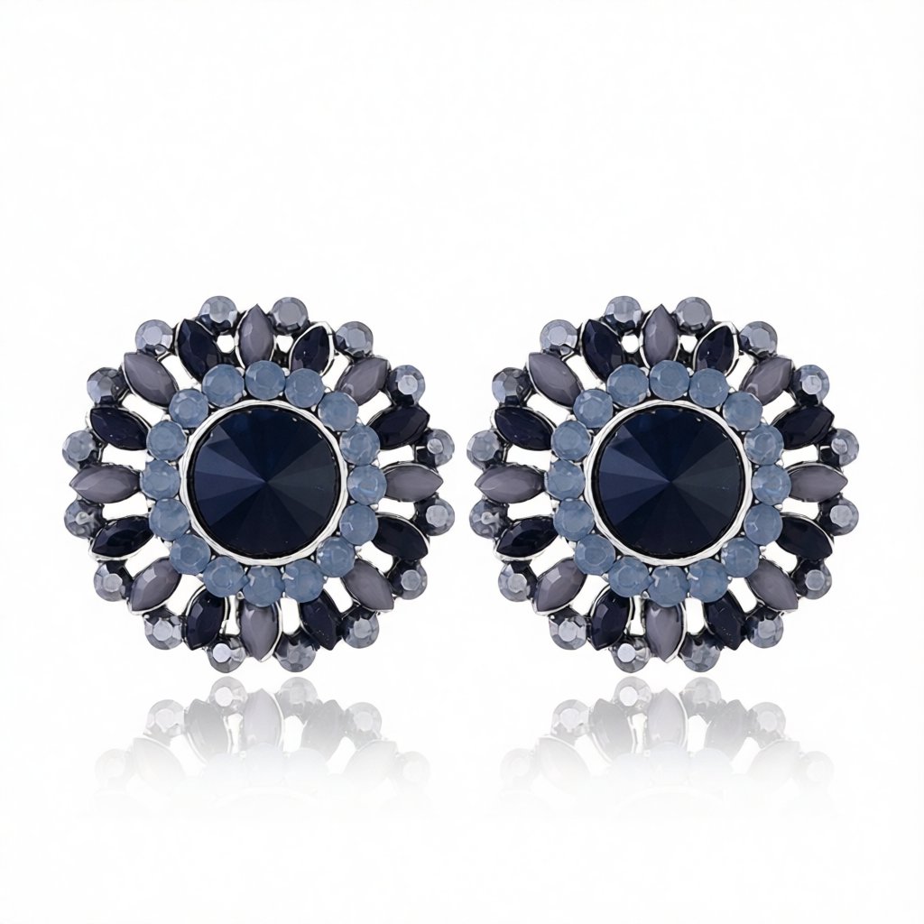 Black Crystal and Cubic Zirconia Round Stud Earrings, stud earrings for women, vintage-inspired design, side view