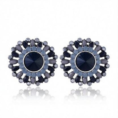 Black Crystal and Cubic Zirconia Round Stud Earrings, stud earrings for women, vintage-inspired design, side view