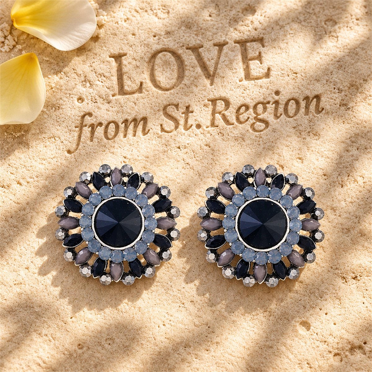 Black Crystal and Cubic Zirconia Round Stud Earrings, stud earrings for women, vintage-inspired design, lifestyle look