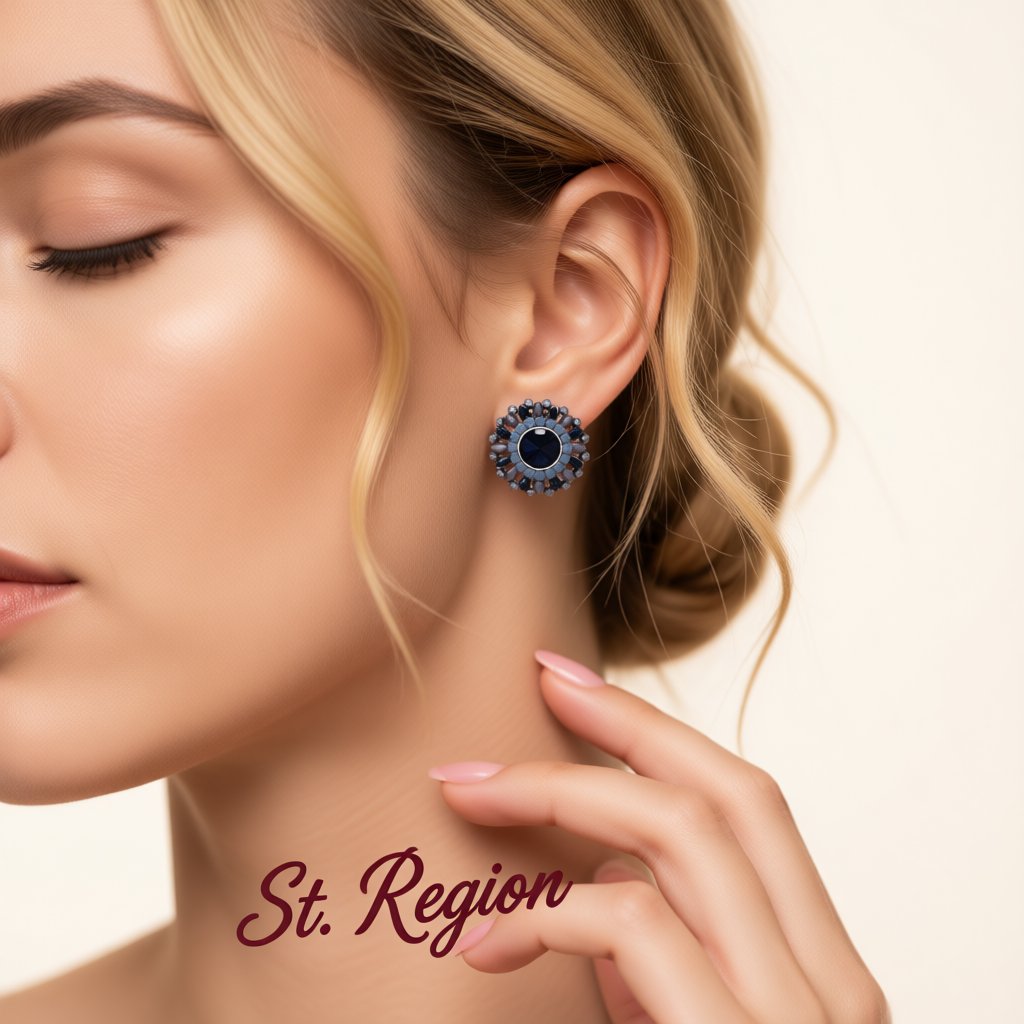Black Crystal and Cubic Zirconia Round Stud Earrings, stud earrings for women, vintage-inspired design, styled look
