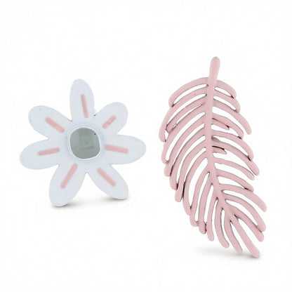 Pink Enamel and Silver-Plated Leaf Flower Mismatching Stud Earrings, cubic zirconia stud earrings for women, side view