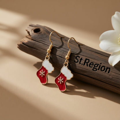 Red Enamel and 18K Gold-Plated Boots Drop Earrings, gold drop earrings for women, botanical inspired, front view
