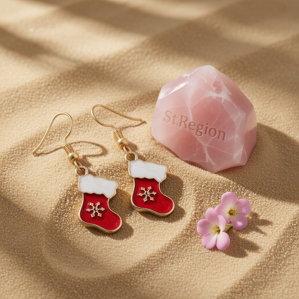 Red Enamel and 18K Gold-Plated Boots Drop Earrings, gold drop earrings for women, botanical inspired, detail close-up