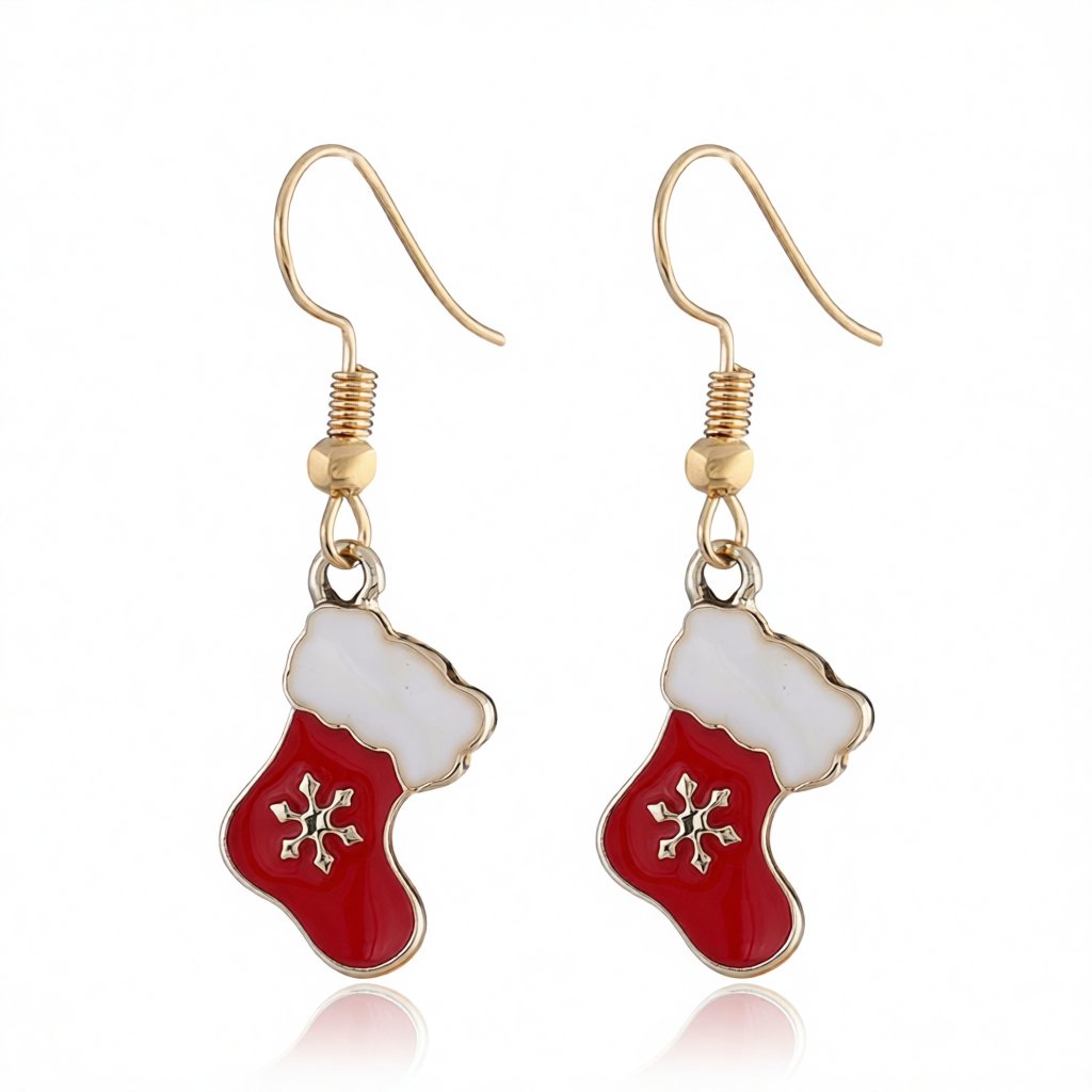 Red Enamel and 18K Gold-Plated Boots Drop Earrings, gold drop earrings for women, botanical inspired, side view
