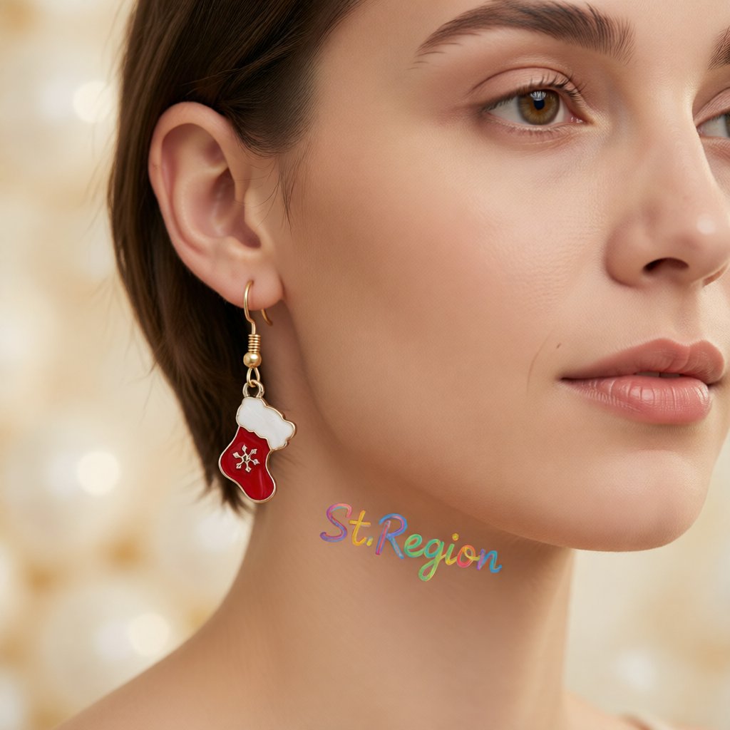 Red Enamel and 18K Gold-Plated Boots Drop Earrings, gold drop earrings for women, botanical inspired, styled look