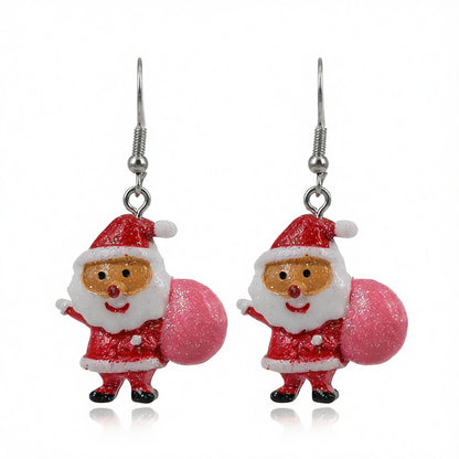 Red Acrylic and Silver-Plated Santa Drop Earrings, silver drop earrings for women, botanical inspired, side view