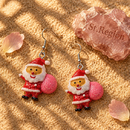 Red Acrylic and Silver-Plated Santa Drop Earrings, silver drop earrings for women, botanical inspired, detail close-up
