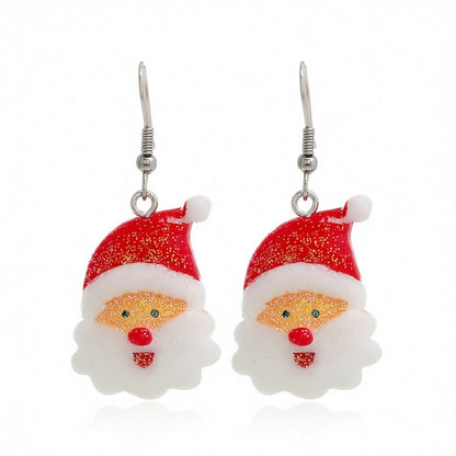 Red Acrylic and Silver-Plated Glitter Santa Drop Earrings, silver drop earrings for women, vintage-inspired design, side view