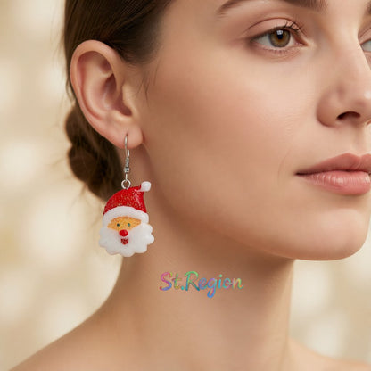 Red Acrylic and Silver-Plated Glitter Santa Drop Earrings, silver drop earrings for women, styled look