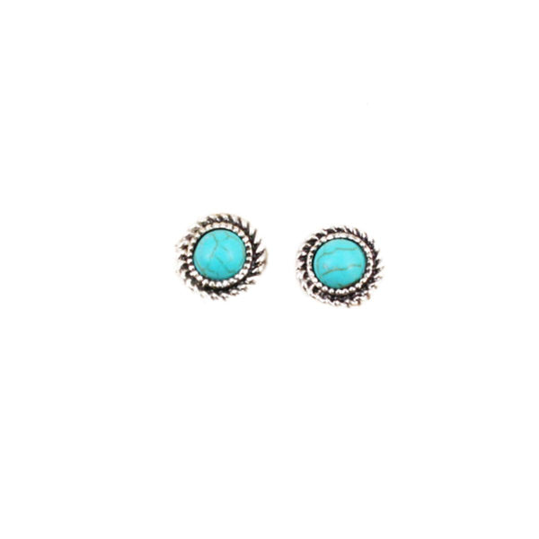 Turquoise & Silver-Plated Round Stud Earrings