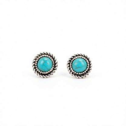 Turquoise and Silver-Plated Round Stud Earrings, silver stud earrings for women, elegant gift for her, side view