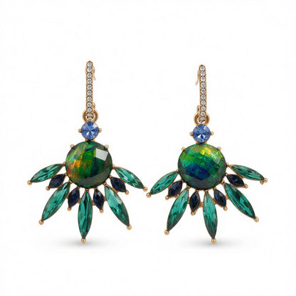Cubic Zirconia & Green Crystal Botanical Drop Earrings
