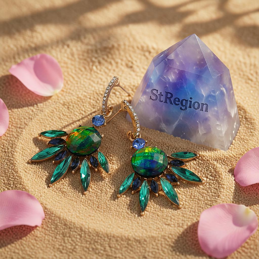 Cubic Zirconia & Green Crystal Botanical Drop Earrings