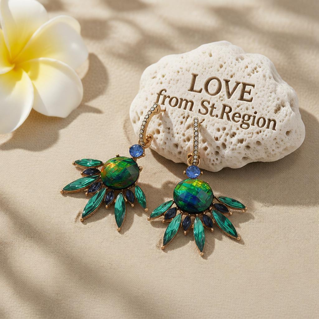Cubic Zirconia & Green Crystal Botanical Drop Earrings