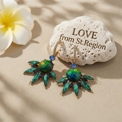 Cubic Zirconia & Green Crystal Botanical Drop Earrings