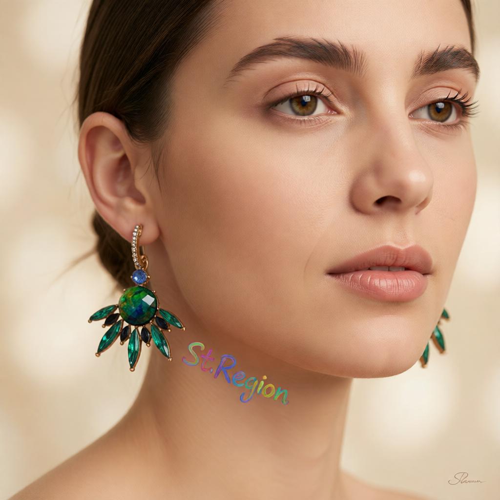 Cubic Zirconia & Green Crystal Botanical Drop Earrings