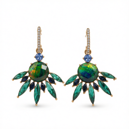 Cubic Zirconia & Green Crystal Botanical Drop Earrings