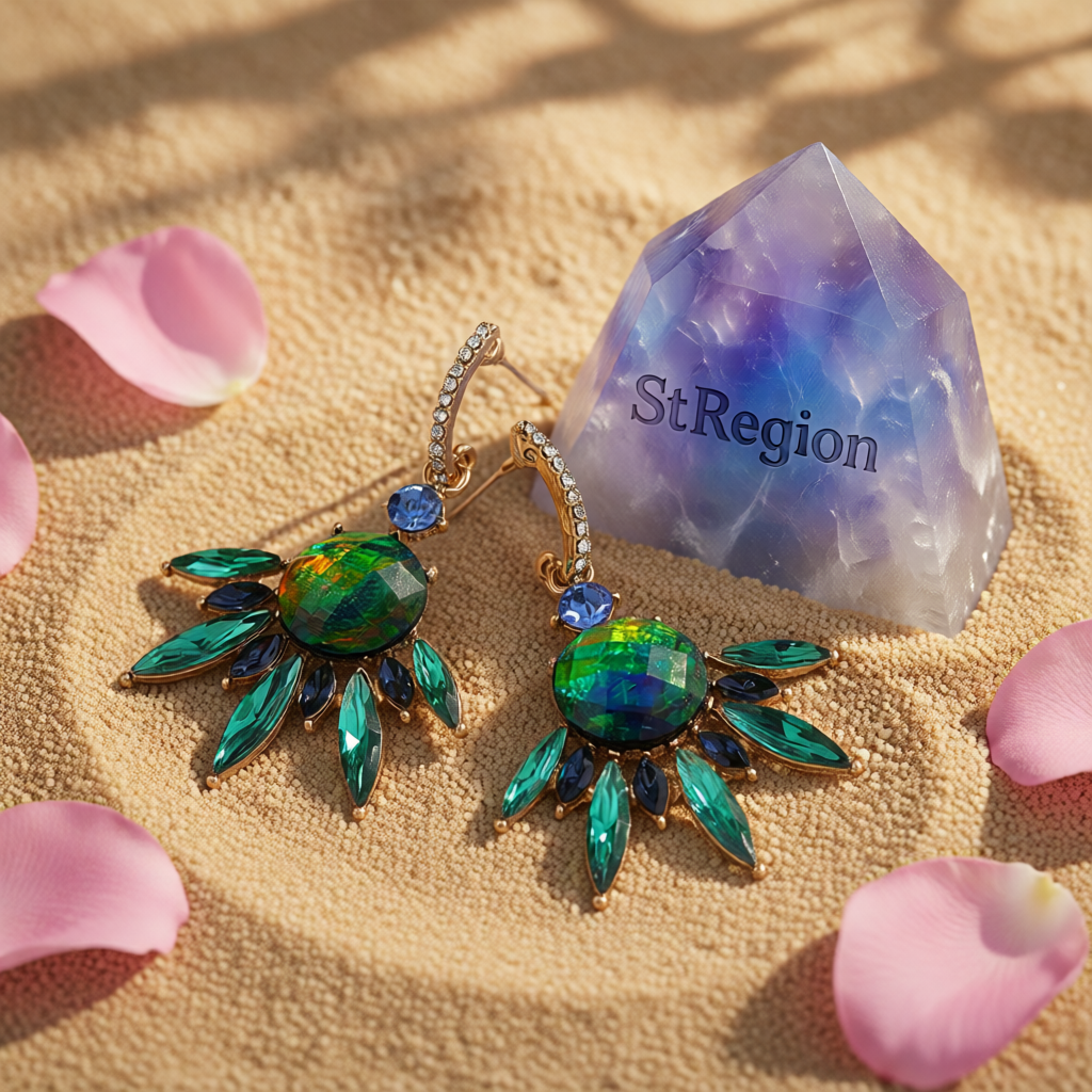 Cubic Zirconia & Green Crystal Botanical Drop Earrings