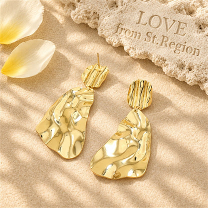 18K Gold-Plated Textured Geometric Drop Earrings, gold drop earrings for women, dainty minimalist design, lifestyle look