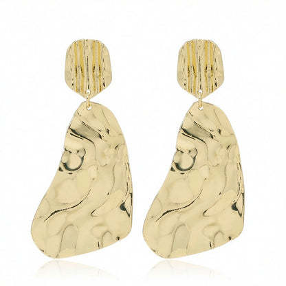 18K Gold-Plated Textured Geometric Drop Earrings, gold drop earrings for women, dainty minimalist design, side view