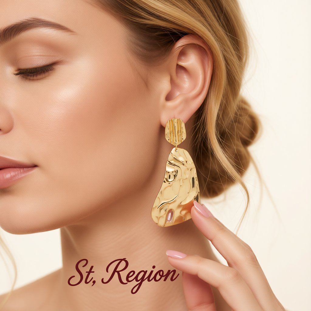 18K Gold-Plated Textured Geometric Drop Earrings, gold drop earrings for women, dainty minimalist design, styled look