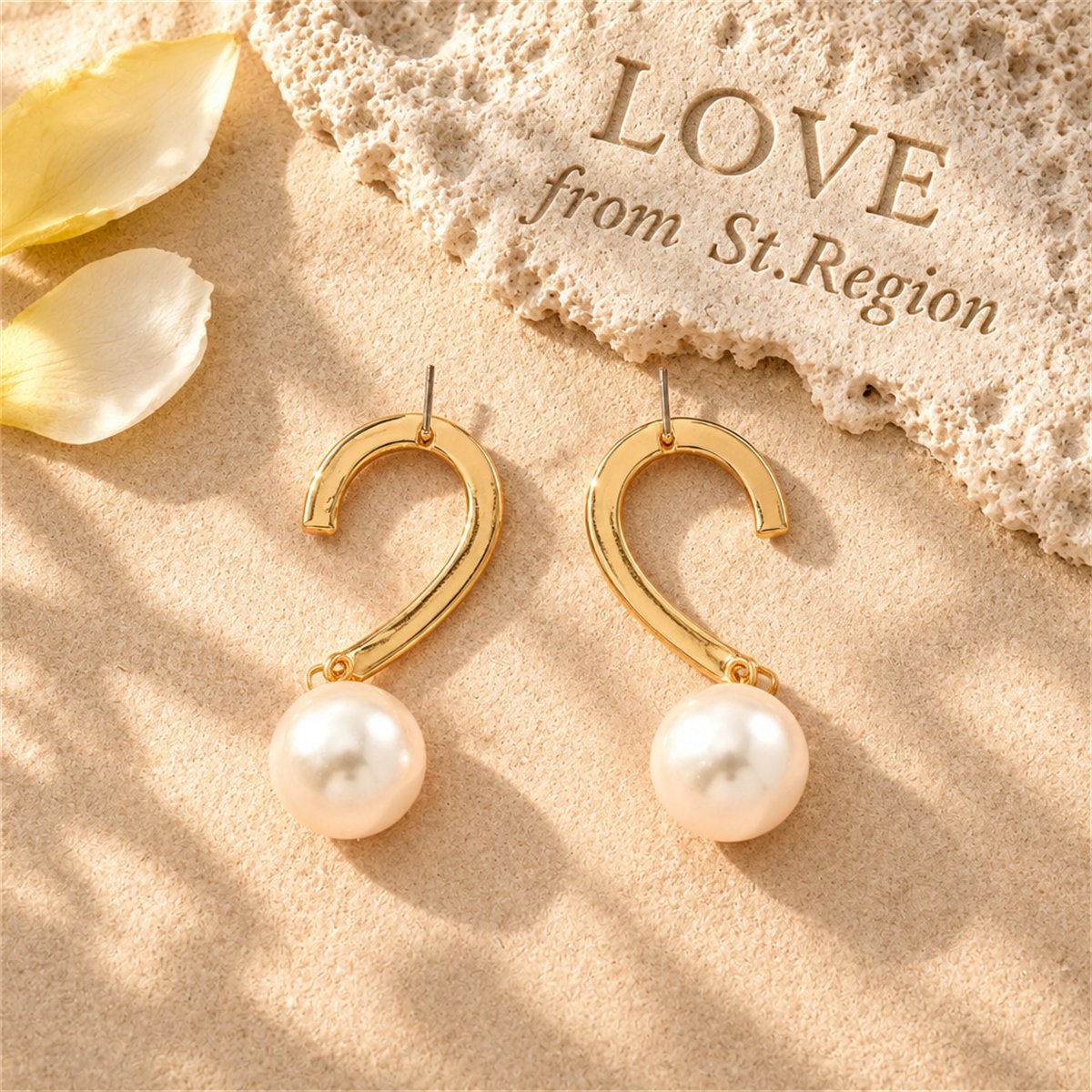 Pearl and 18K Gold-Plated Heart Drop Earrings, gold drop earrings for women, elegant gift for her, lifestyle look