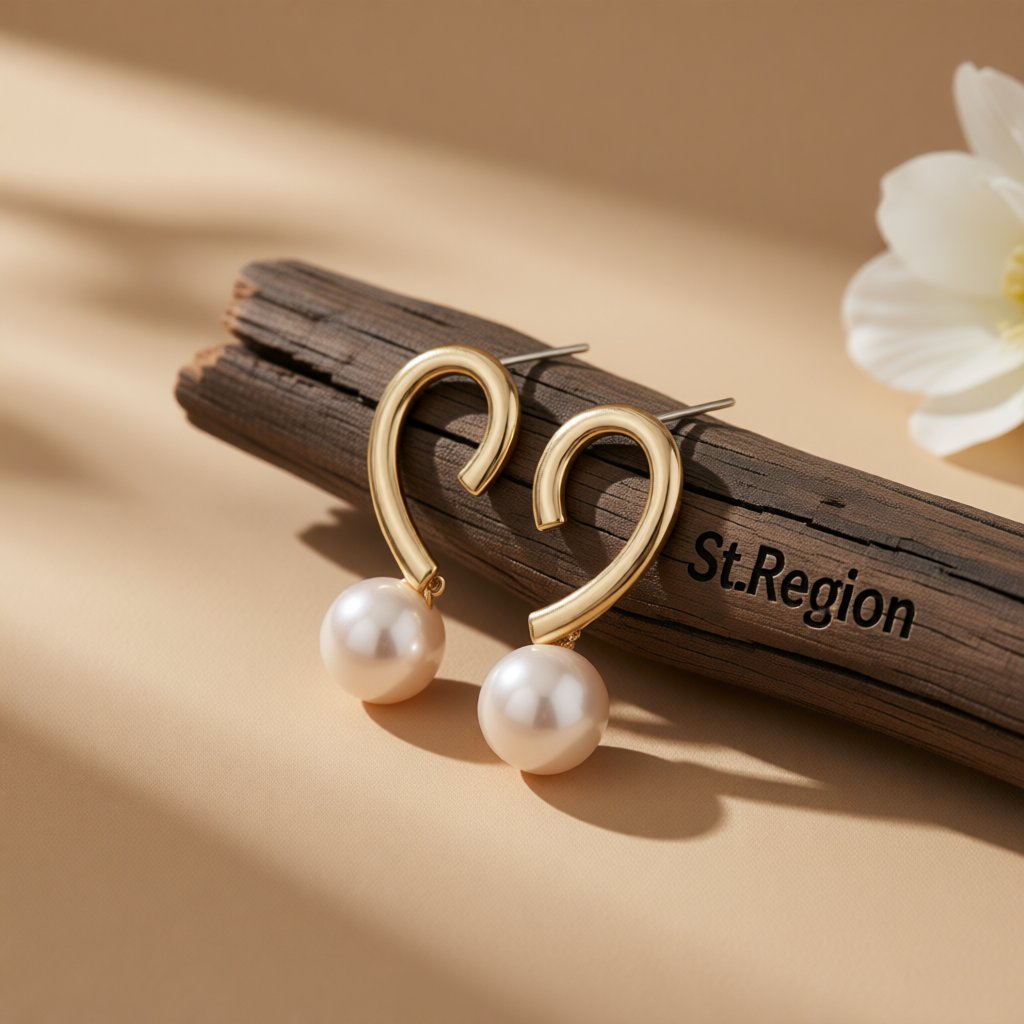Pearl and 18K Gold-Plated Heart Drop Earrings, gold drop earrings for women, elegant gift for her, front view
