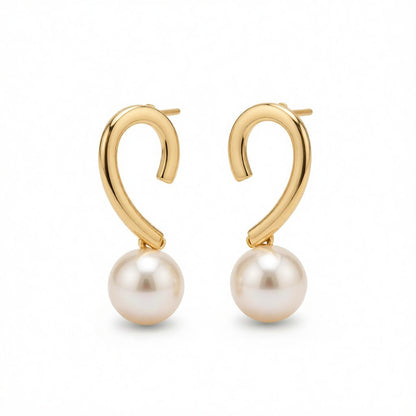 Pearl and 18K Gold-Plated Heart Drop Earrings, gold drop earrings for women, elegant gift for her, side view