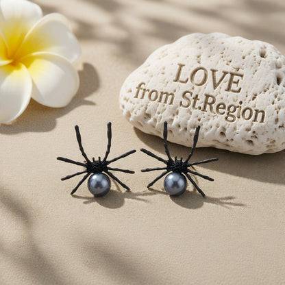 Black Pearl and Black Cubic Zirconia Spider Stud Earrings, stud earrings for women, elegant gift for her, lifestyle look