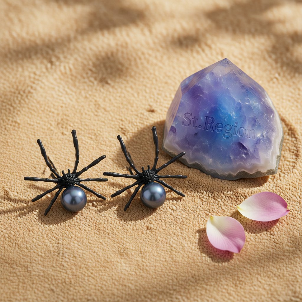 Black Pearl and Black Cubic Zirconia Spider Stud Earrings, stud earrings for women, elegant gift for her, detail close-up