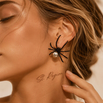Black Pearl and Black Cubic Zirconia Spider Stud Earrings, stud earrings for women, elegant gift for her, styled look