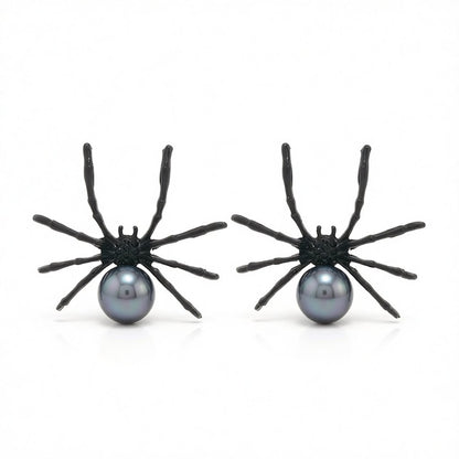 Black Pearl and Black Cubic Zirconia Spider Stud Earrings, stud earrings for women, elegant gift for her, side view