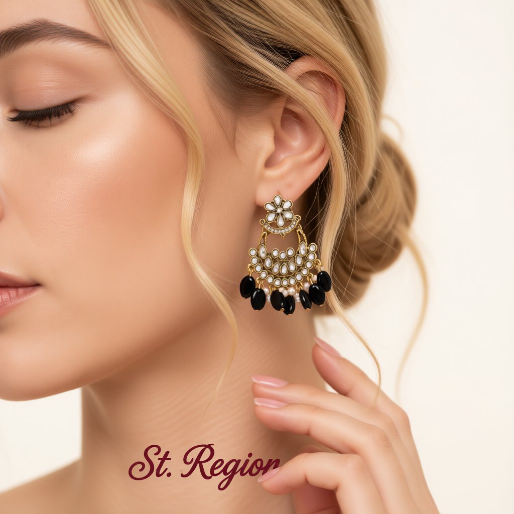 Black Resin and Crystal Cubic Zirconia 18K Gold-Plated Floral Tassel Drop Earrings, gold drop earrings for women, styled look