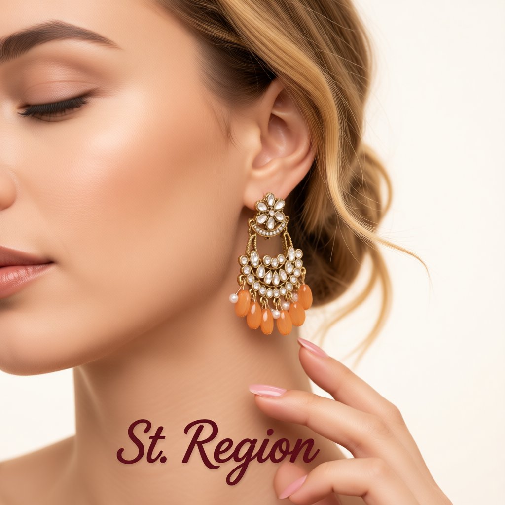 Orange Resin and Crystal Cubic Zirconia 18K Gold-Plated Floral Tassel Drop Earrings, gold drop earrings for..., styled look