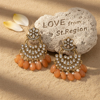 Orange Resin and Crystal Cubic Zirconia 18K Gold-Plated Floral Tassel Drop Earrings, gold drop earrings..., lifestyle look