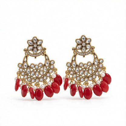 Red Resin and Crystal Cubic Zirconia 18K Gold-Plated Floral Tassel Drop Earrings, gold drop earrings for women, side view