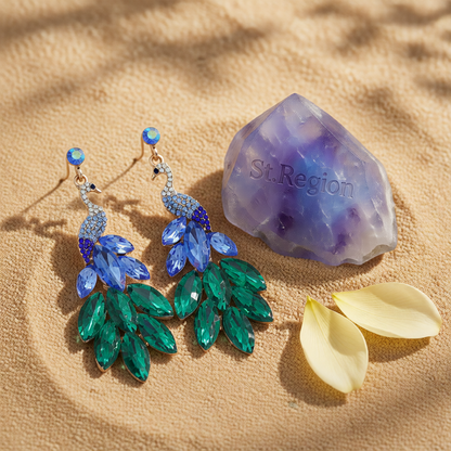 Blue & Green Crystal Cubic Zirconia Peacock Drop Earrings