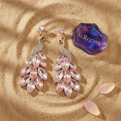 Light Pink Crystal & Cubic Zirconia Peacock Drop Earrings