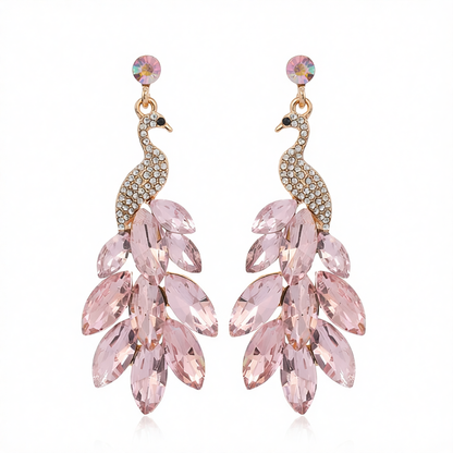 Light Pink Crystal & Cubic Zirconia Peacock Drop Earrings