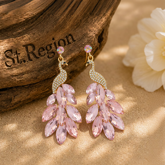 Light Pink Crystal & Cubic Zirconia Peacock Drop Earrings