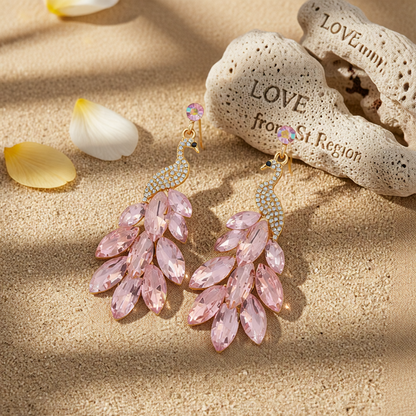 Light Pink Crystal & Cubic Zirconia Peacock Drop Earrings