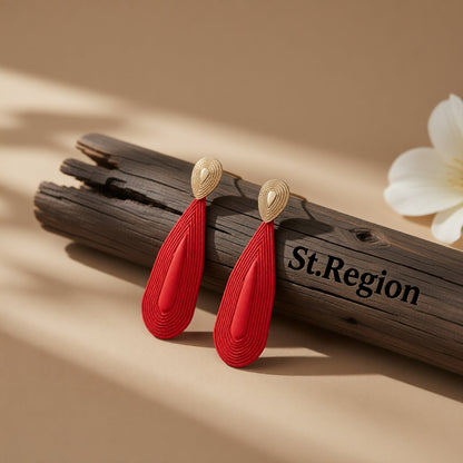 Red Enamel and 18K Gold-Plated Drop Earrings, gold drop earrings for women, vintage-inspired design, front view