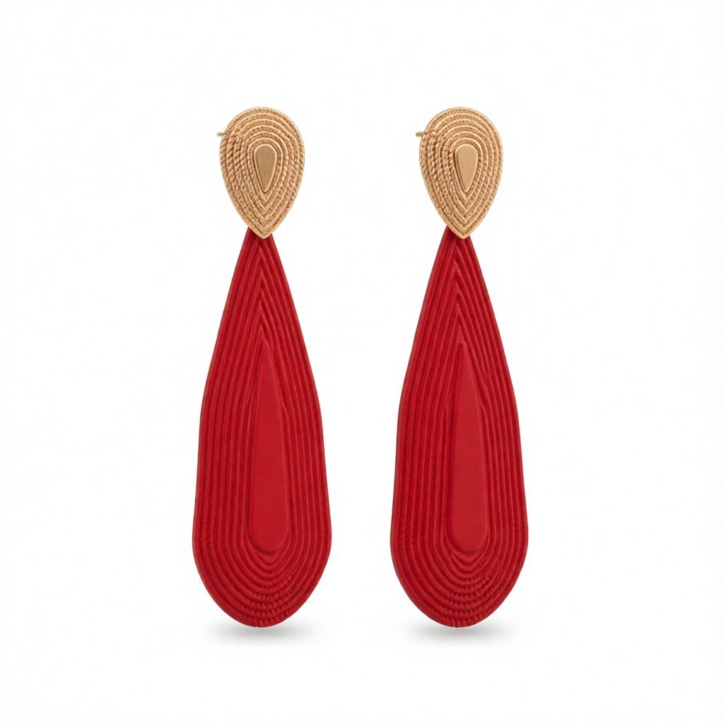 Red Enamel and 18K Gold-Plated Drop Earrings, gold drop earrings for women, vintage-inspired design, side view