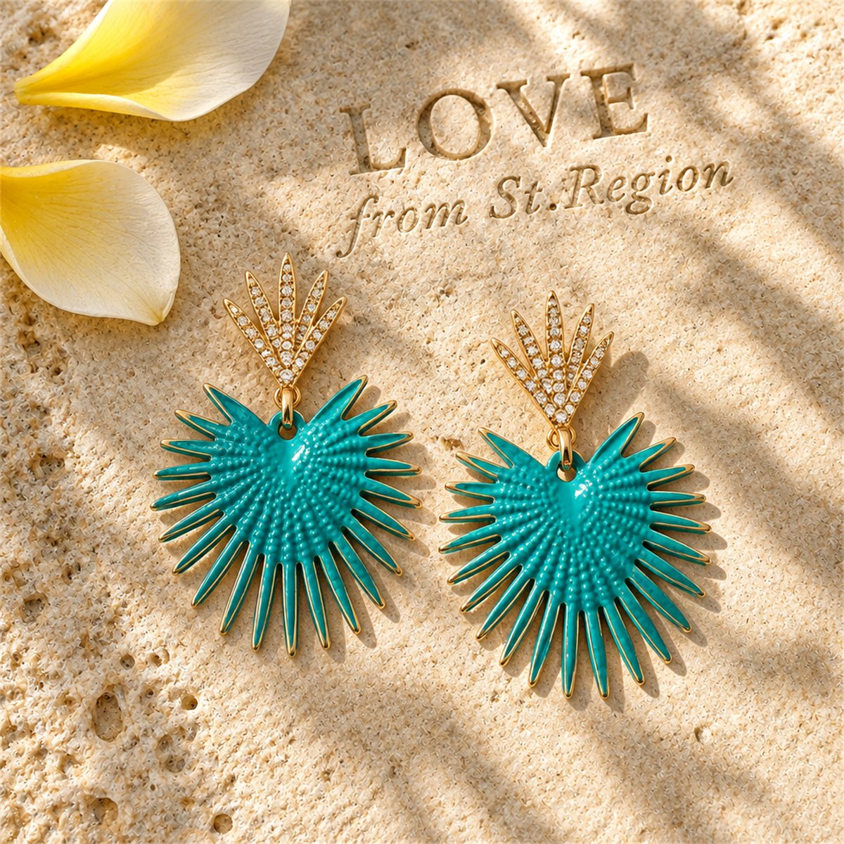 Blue Enamel and 18K Gold-Plated Heart Drop Earrings, gold drop earrings for women, dainty minimalist design, lifestyle look