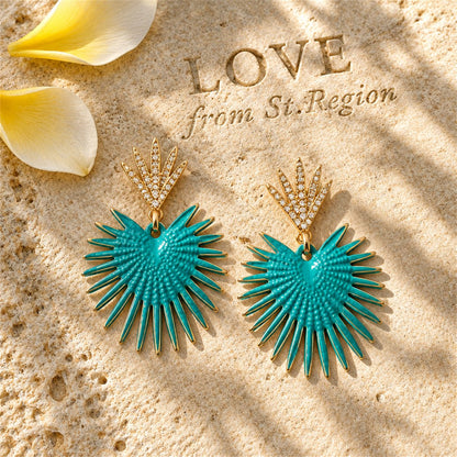 Blue Enamel and 18K Gold-Plated Heart Drop Earrings, gold drop earrings for women, dainty minimalist design, lifestyle look