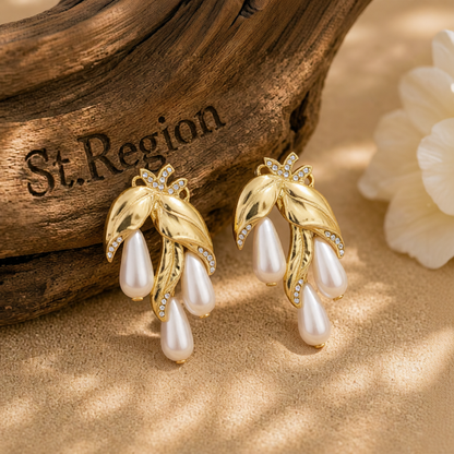 Pearl & Cubic Zirconia 18K Gold-Plated Botanical Drop Earrings