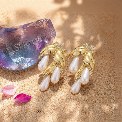 Pearl & Cubic Zirconia 18K Gold-Plated Botanical Drop Earrings