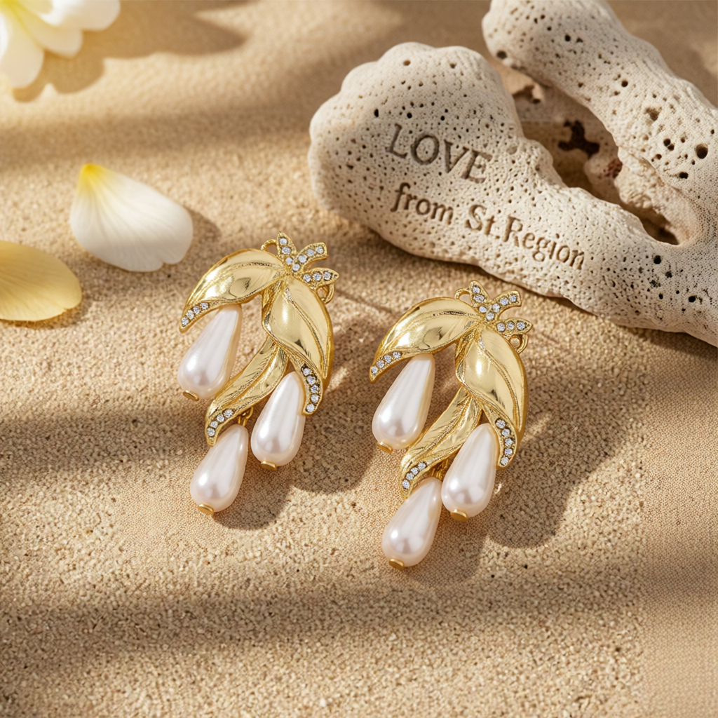 Pearl & Cubic Zirconia 18K Gold-Plated Botanical Drop Earrings